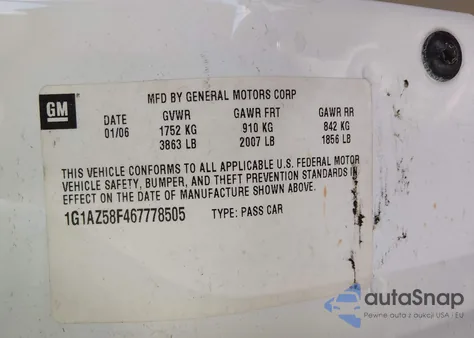 2006 Chevrolet Cobalt Ltz from USA, damaged, VIN 1G1AZ58F467778505